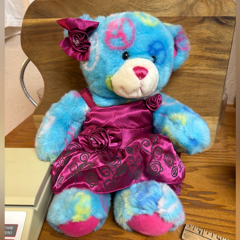 Build-A-Bear Blue and Pink Plush with Purple Dress CLEAN